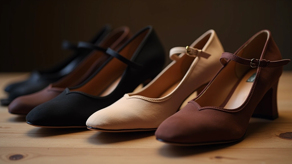 Seleção de sapatos de dança em diferentes estilos, cores e designs para diferentes tipos de dança de salão